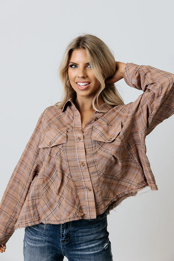 Across The Coast Plaid Top In Latte - Image 3