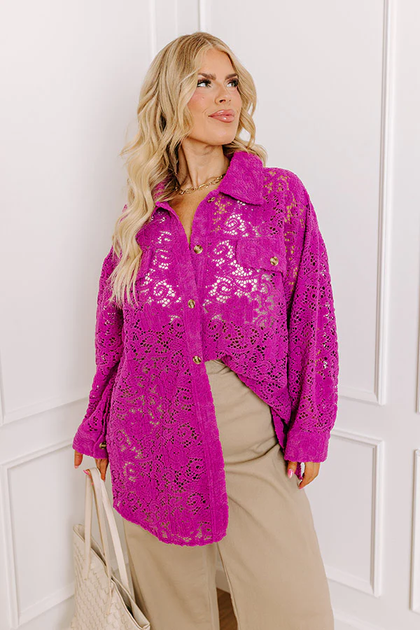 Along The Drive Lace Button Up In Orchid Curves - Image 5