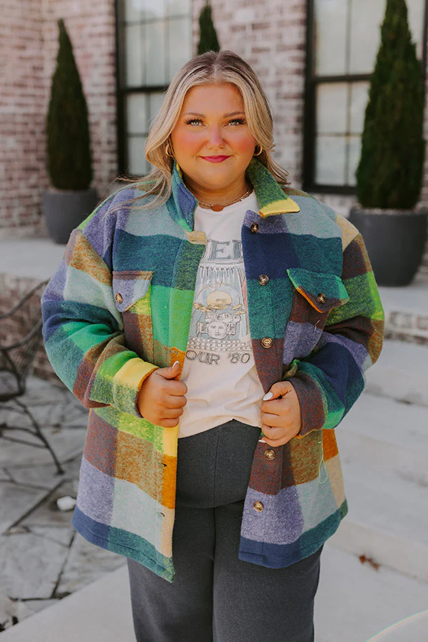 Apple Cider Delight Plaid Jacket In Blue Curves - Image 2