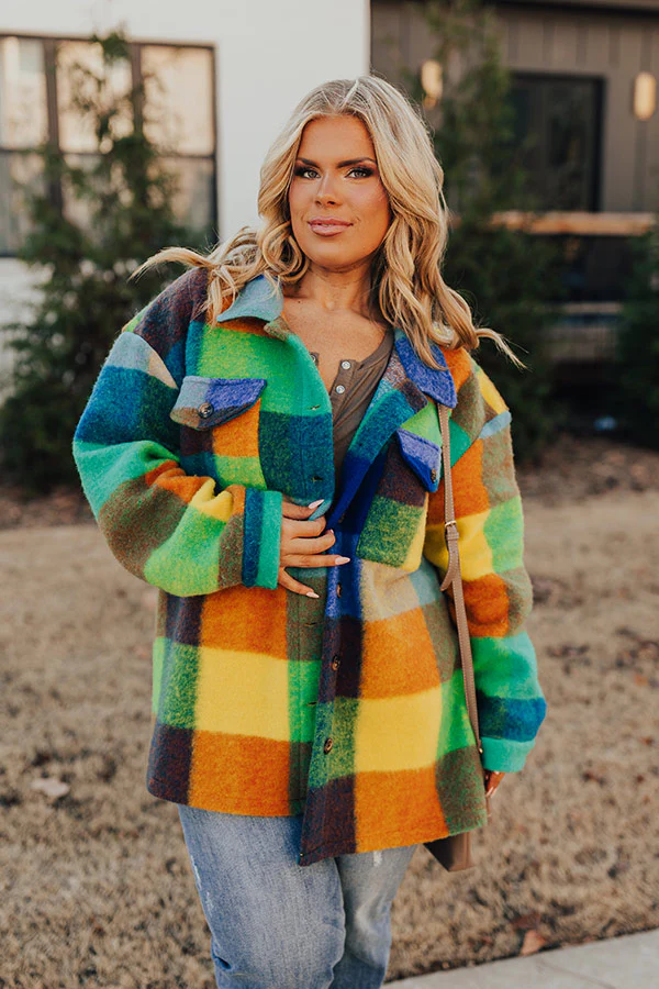 Apple Cider Delight Plaid Jacket In Blue Curves - Image 5