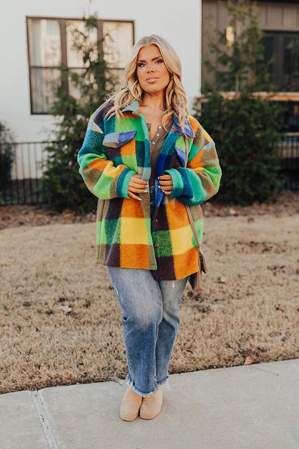 Apple Cider Delight Plaid Jacket In Blue Curves - Image 6
