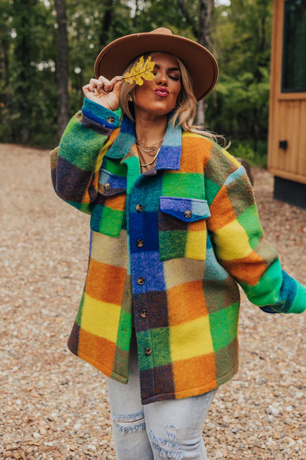 Apple Cider Delight Plaid Jacket In Blue Curves - Image 8