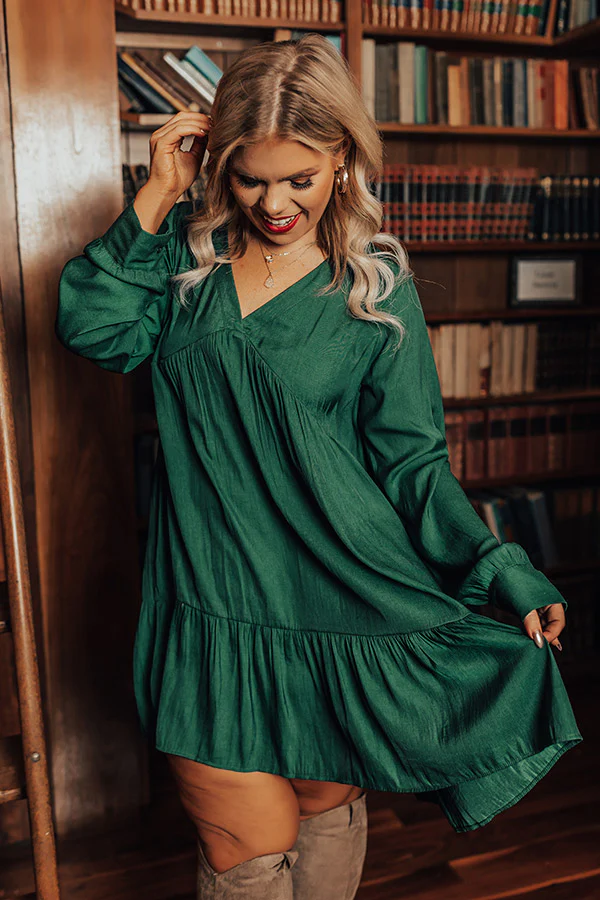 Autumn Brunch Babydoll Dress In Hunter Green Curves - Image 2