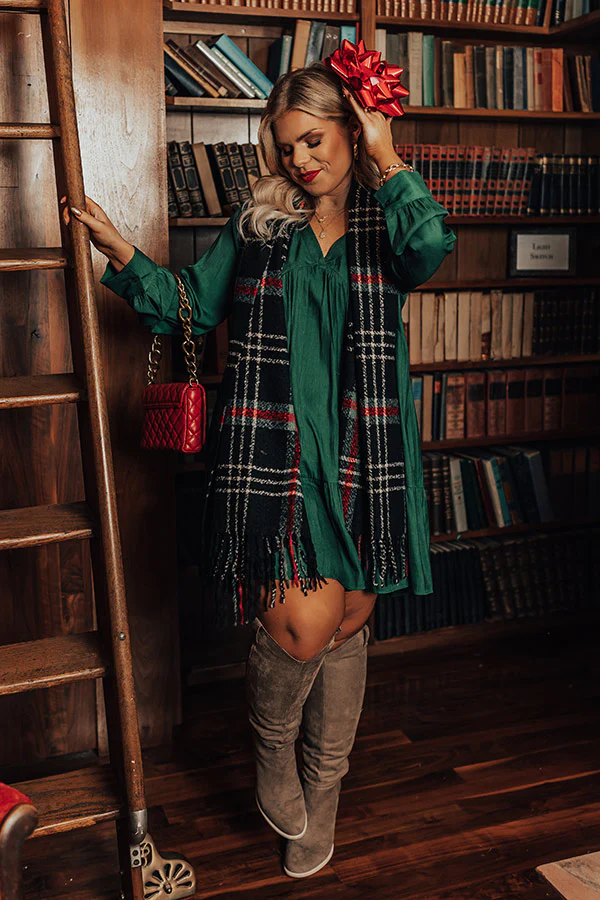 Autumn Brunch Babydoll Dress In Hunter Green Curves - Image 5