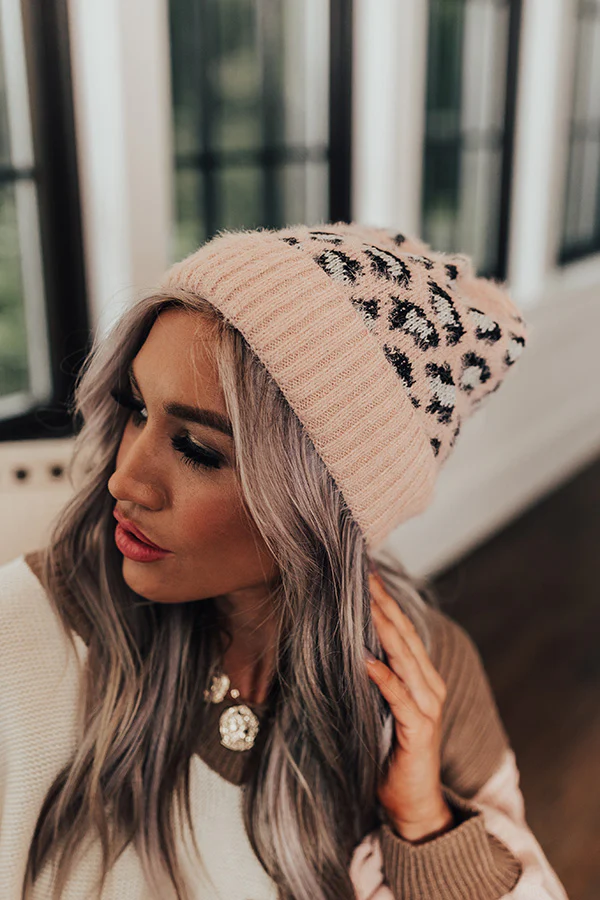 Away To The Alps Leopard Beanie In Blush - Image 2