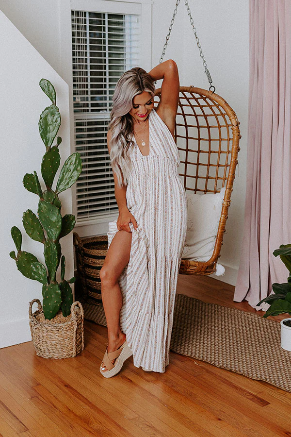 Bahama Nights Halter Maxi In Iced Latte - Image 4