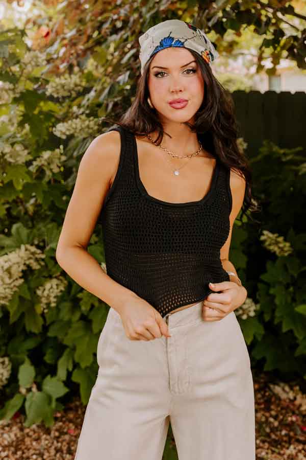 Beach Daydream Knit Crop Top In Black - Image 8