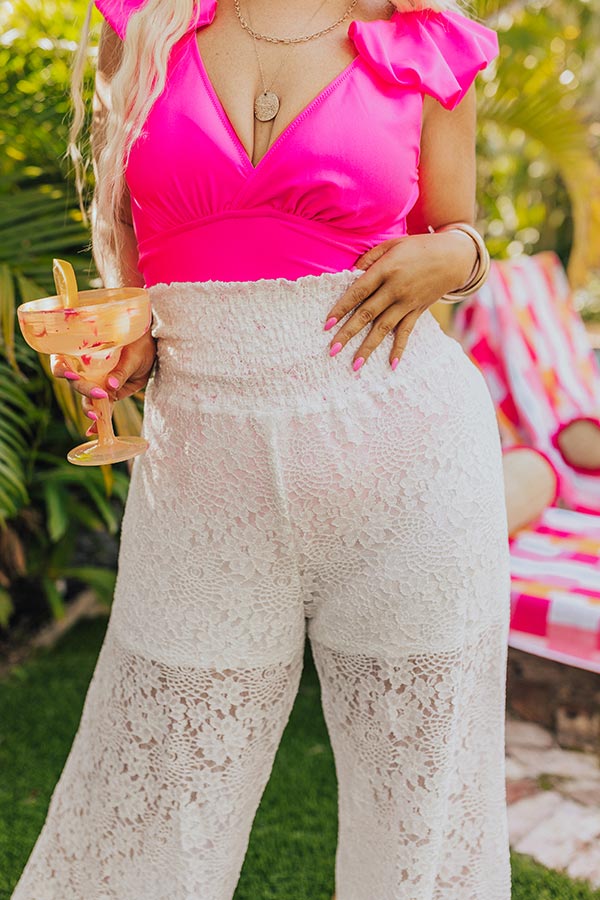 Boat Weekend High Waist Lace Pants in White Curves - Image 3