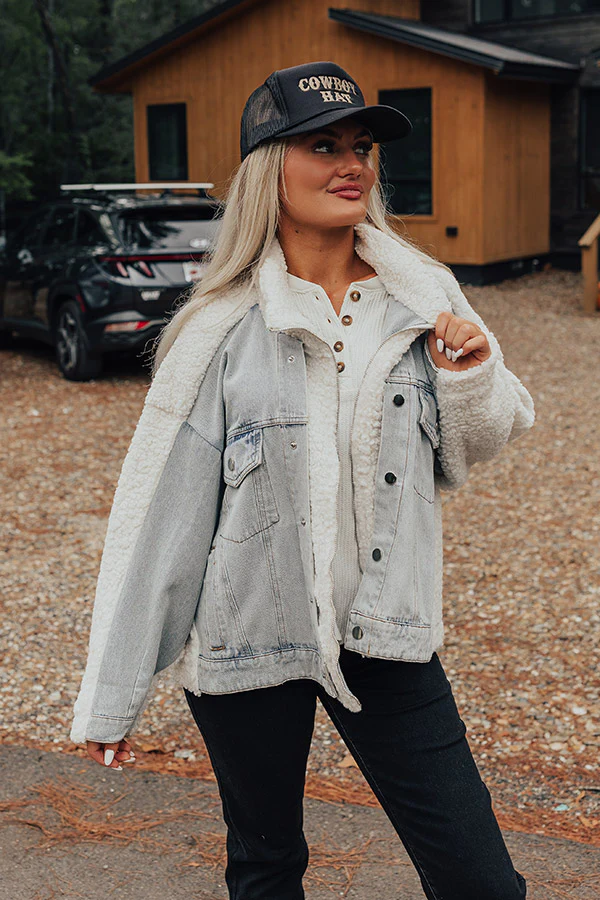 Bonfire Feels Sherpa Denim Jacket in Ivory - Image 8