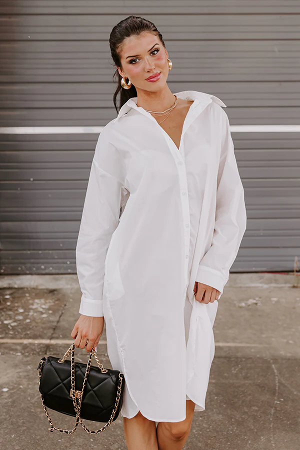 Born To Be Stylish Button Up Dress In White - Image 3