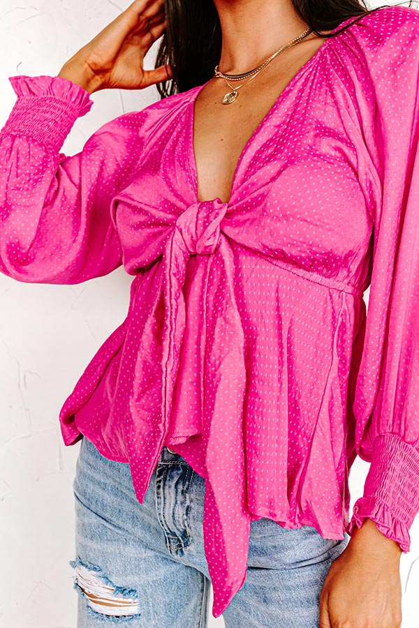 Brighter Than Sunshine Front Tie Top In Hot Pink - Image 2