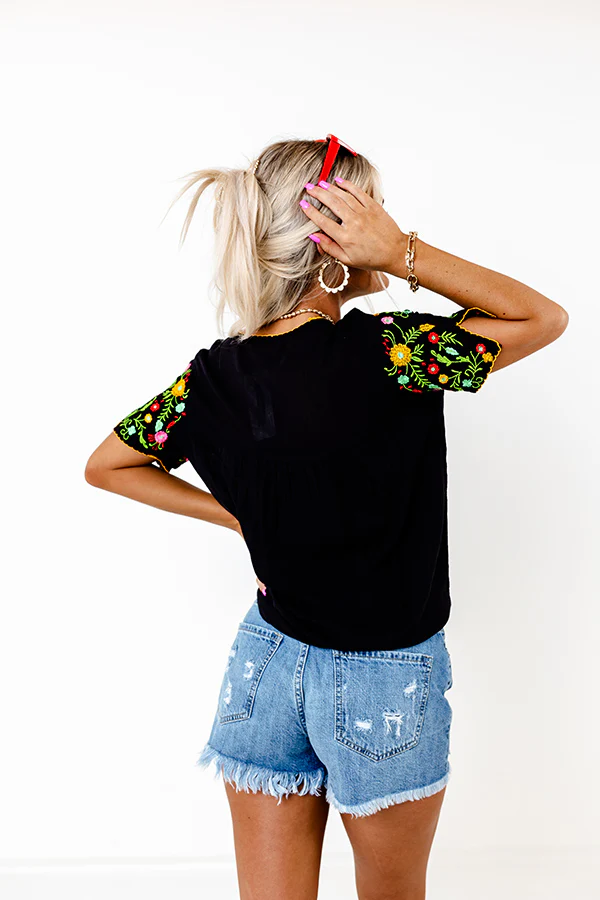 Cabana Bound Embroidered Top in Black - Image 3