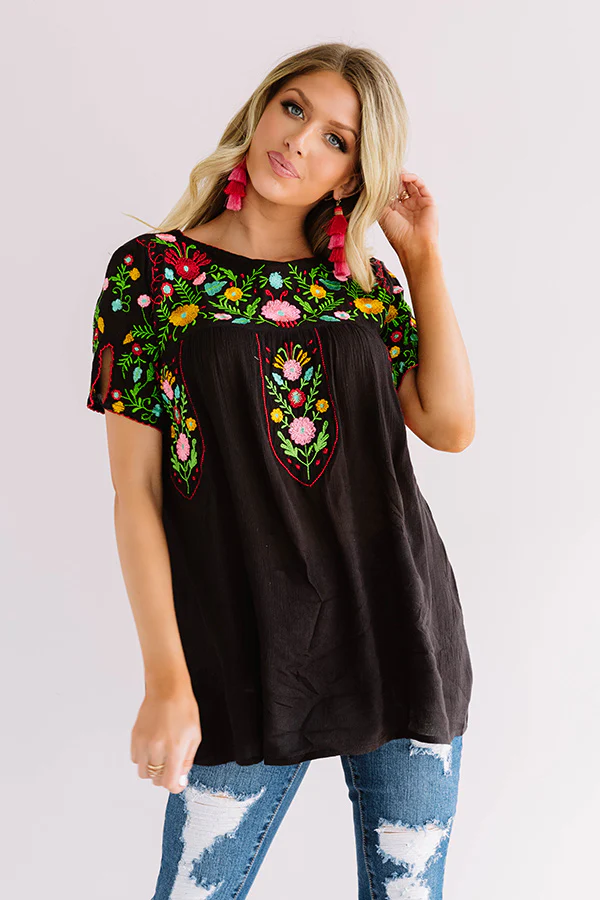 Cabana Bound Embroidered Top in Black - Image 4