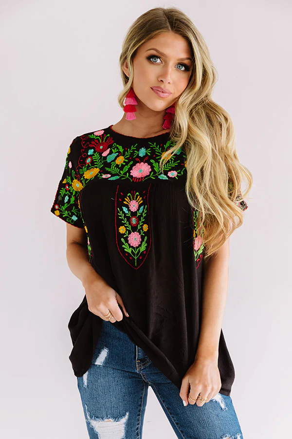Cabana Bound Embroidered Top in Black - Image 5