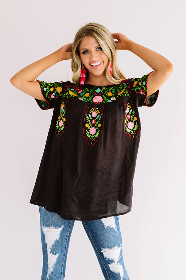 Cabana Bound Embroidered Top in Black - Image 9