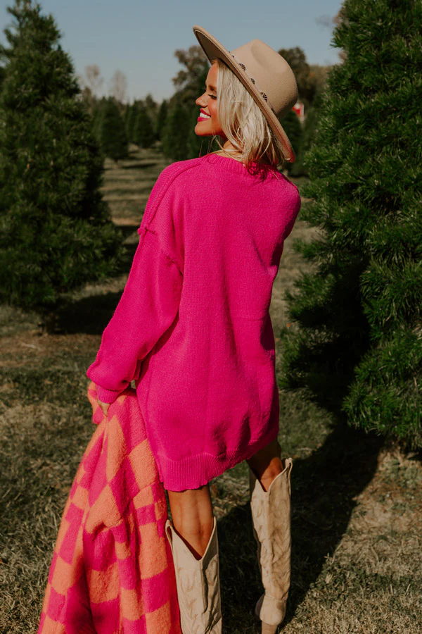 Cafe Cuddles Sweater Dress in Hot Pink - Image 2
