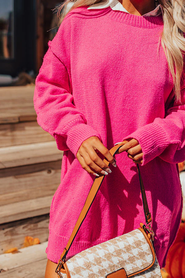 Cafe Cuddles Sweater Dress in Hot Pink - Image 7