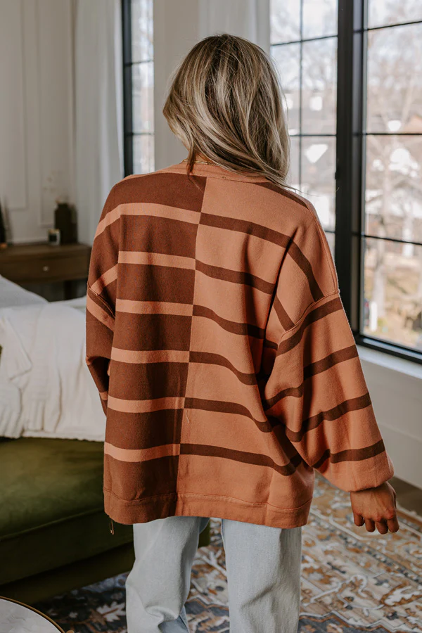 Cafe Patio Stripe Sweater Top In Chocolate - Image 2