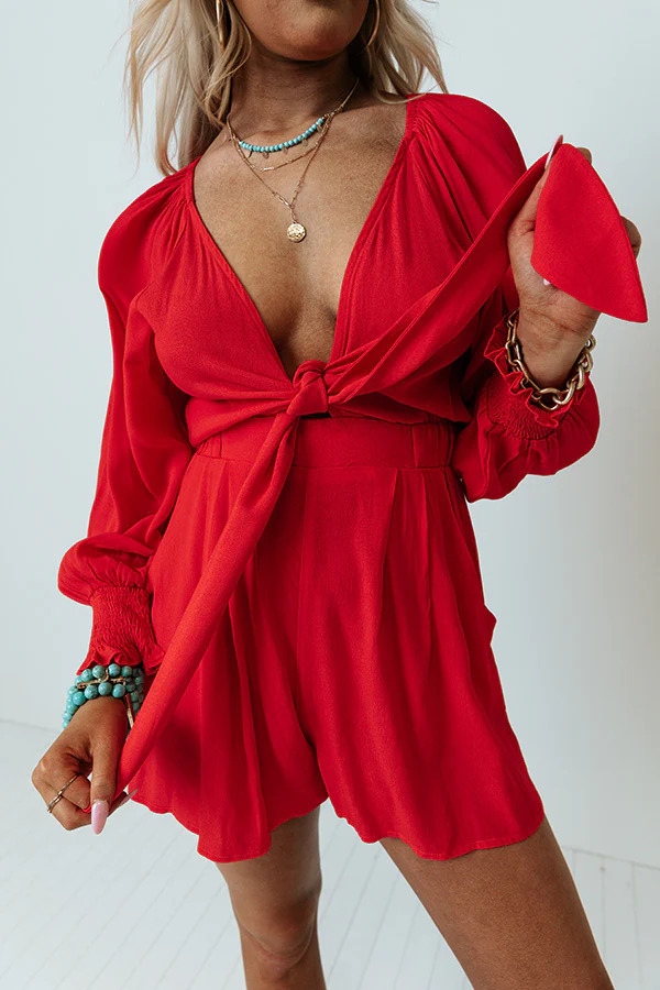 Cali Weekend Front Tie Romper In Scarlet - Image 4