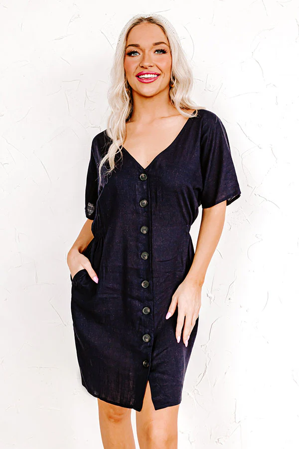Capri Kisses Button Up Dress In Navy - Image 2