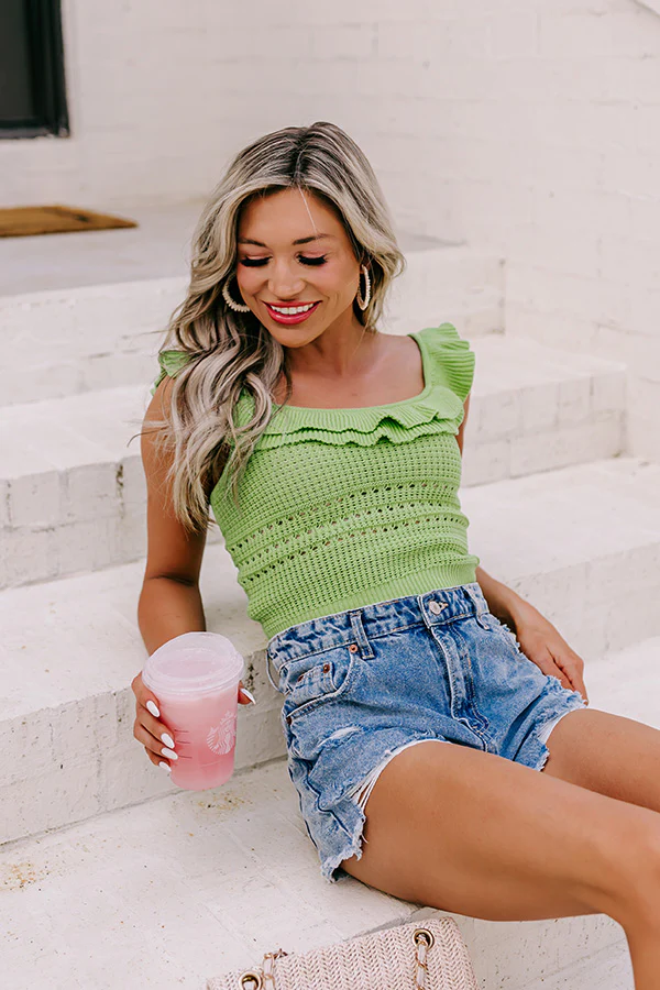 Caribbean Vibes Knit Crop Top In Lime - Image 7