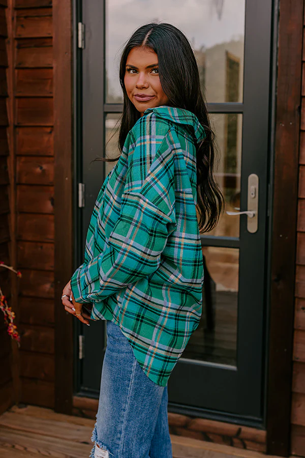Catching Feelings Plaid Top In Green - Image 4