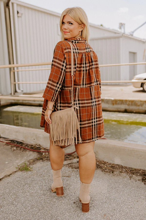 Cheery Mood Plaid Tunic Dress In Dark Camel Curves - Image 2