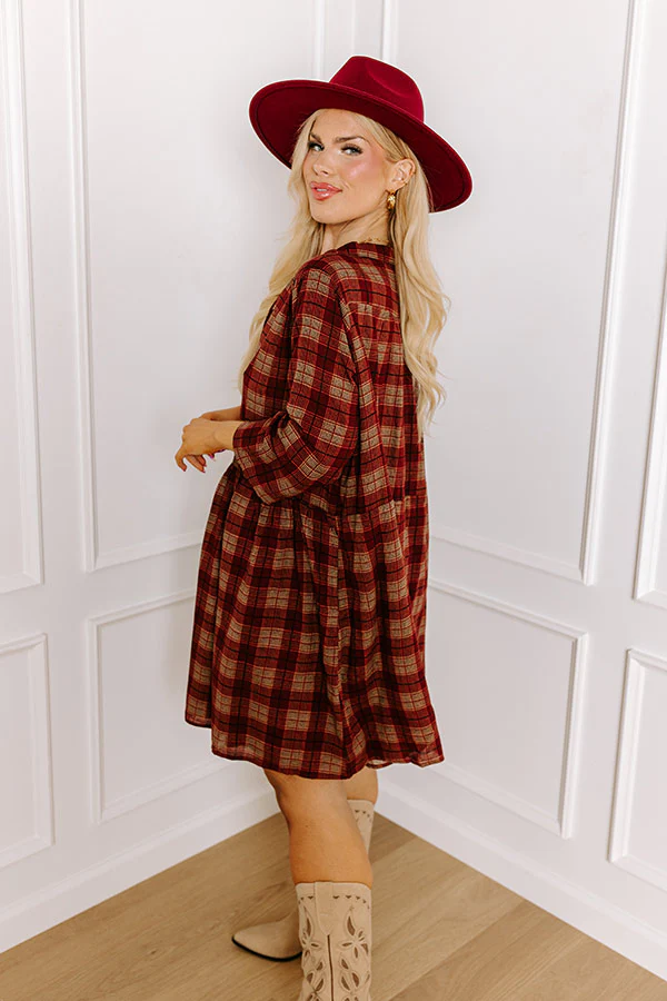 Cheery Mood Plaid Tunic Dress in Wine Curves - Image 3