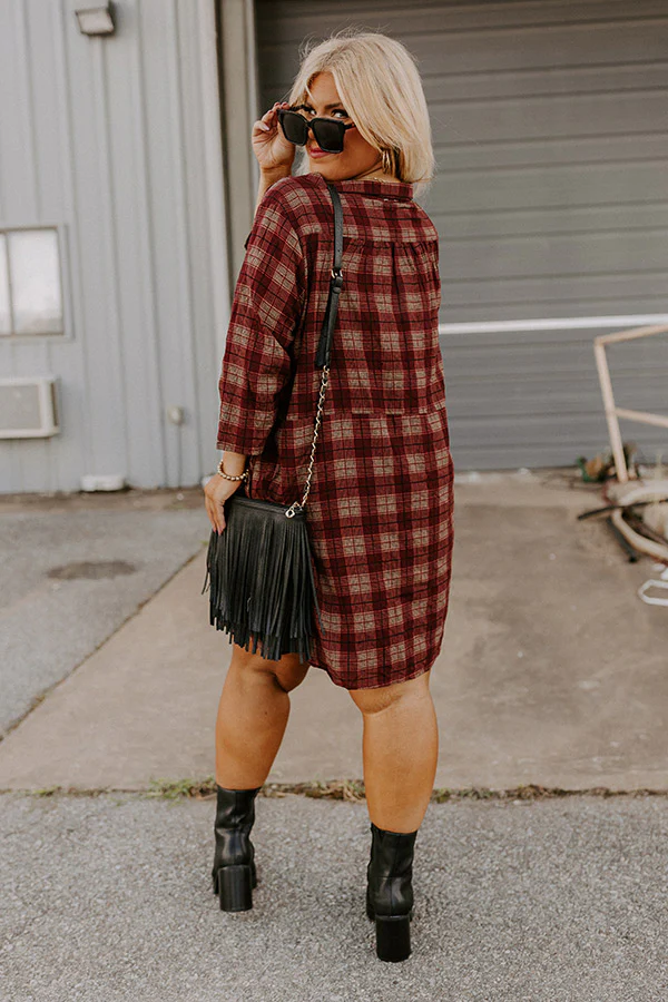 Cheery Mood Plaid Tunic Dress in Wine Curves - Image 6