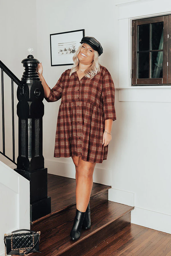 Cheery Mood Plaid Tunic Dress in Wine Curves - Image 7