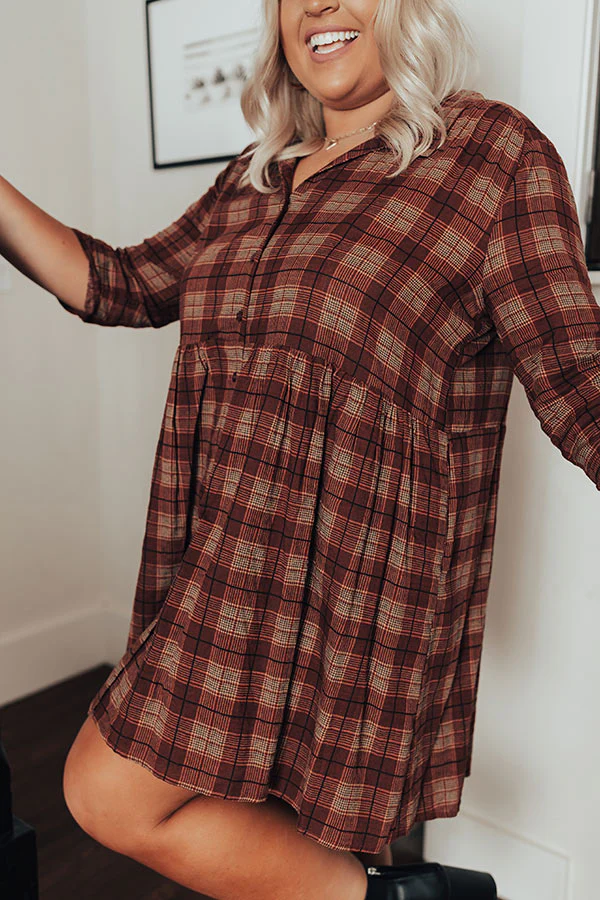 Cheery Mood Plaid Tunic Dress in Wine Curves - Image 9