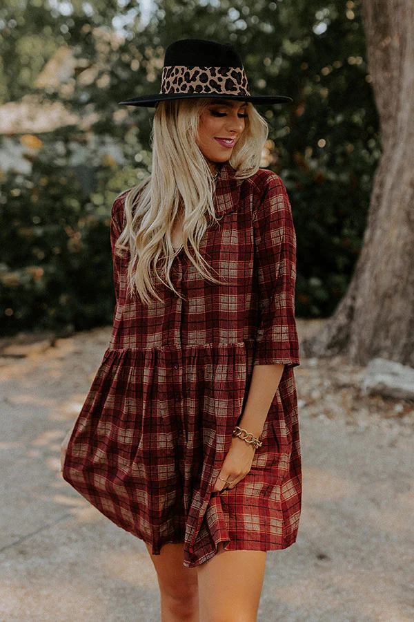 Cherry Mood Plaid Tunic Dress in Wine - Image 2