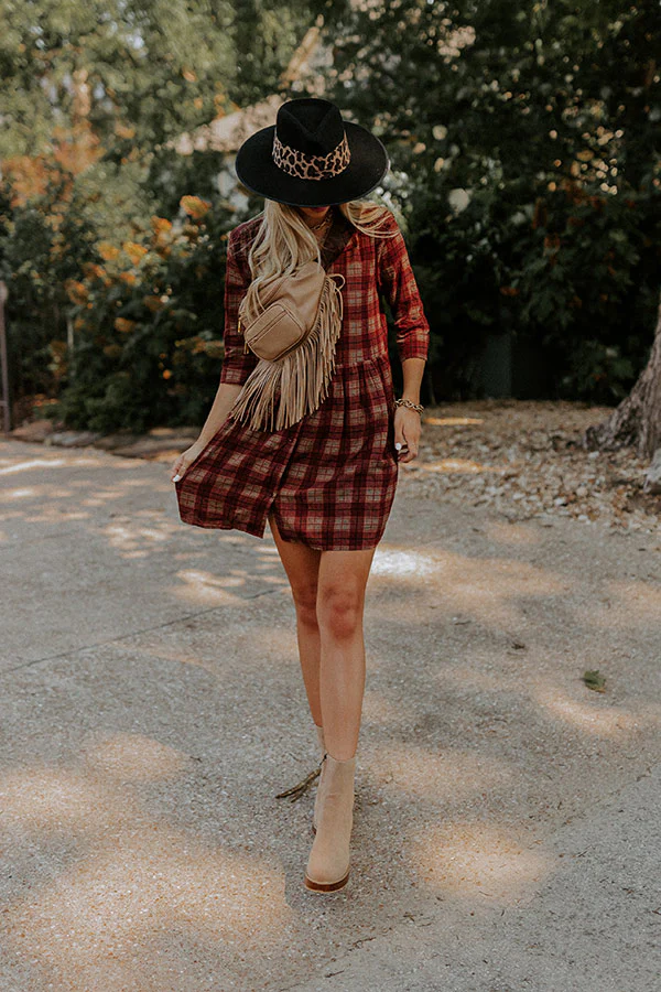 Cherry Mood Plaid Tunic Dress in Wine - Image 5