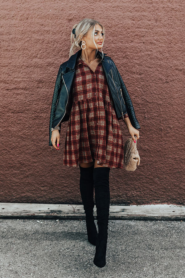 Cherry Mood Plaid Tunic Dress in Wine - Image 7