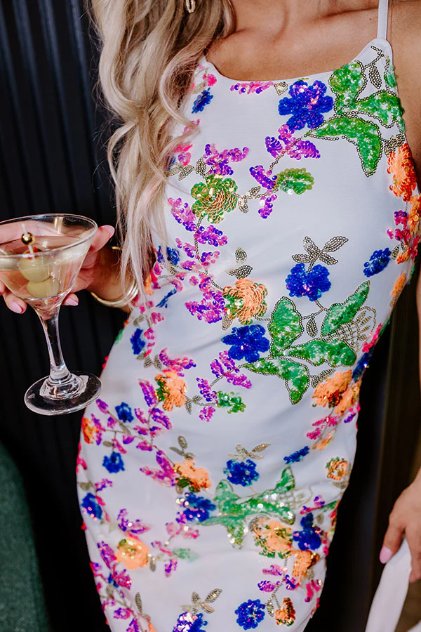 Chic And Sparkling Sequin Mini Dress In White - Image 4