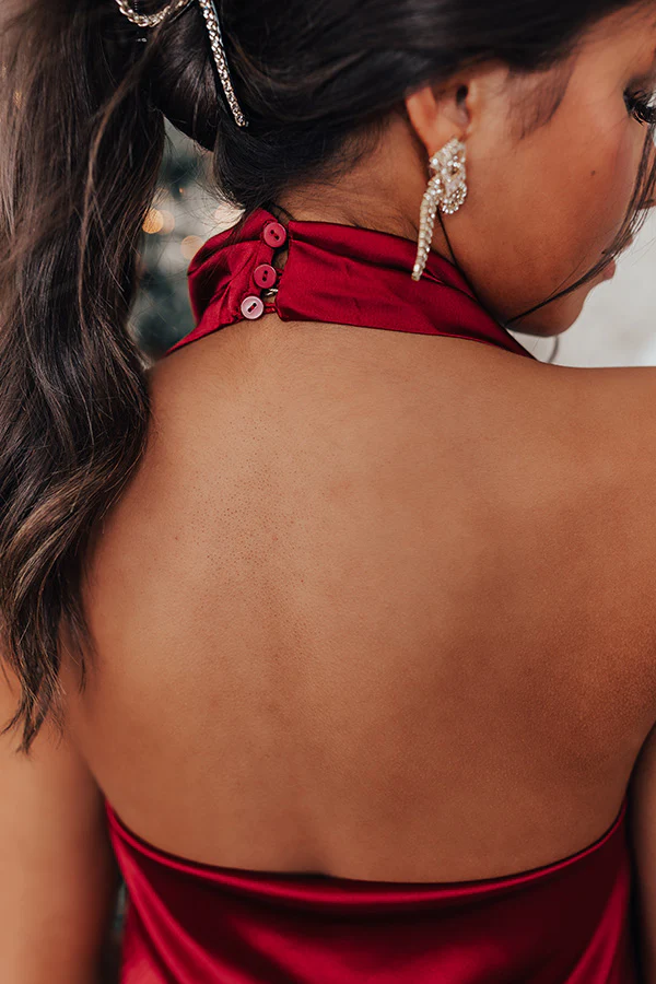 Cocktail Club Satin Halter Top in Wine - Image 4