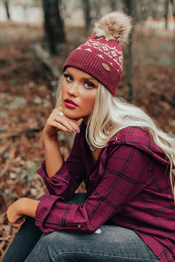 Colorado Cutie Faux Fur Pom Beanie in Maroon - Image 4