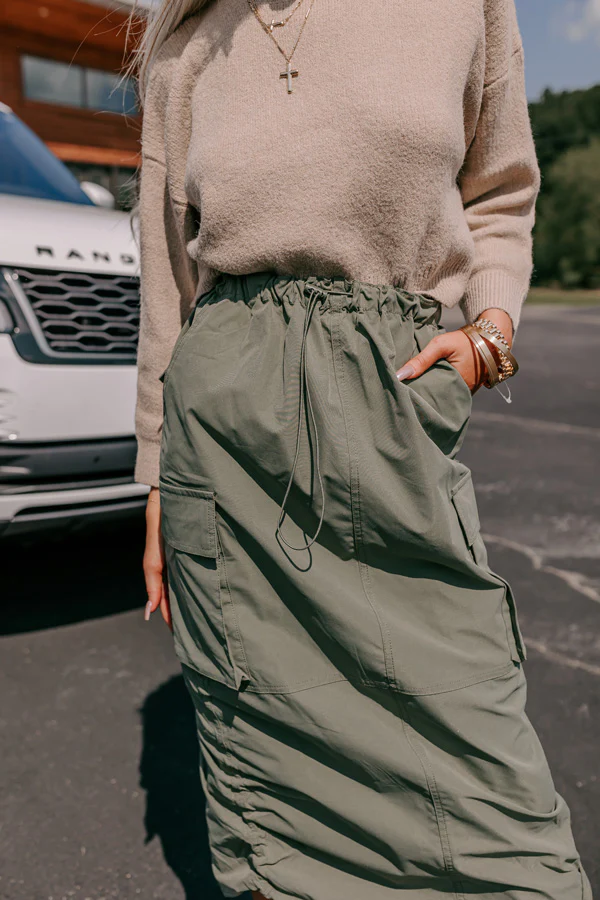 Cool Energy Cargo Midi Skirt in Sage - Image 2