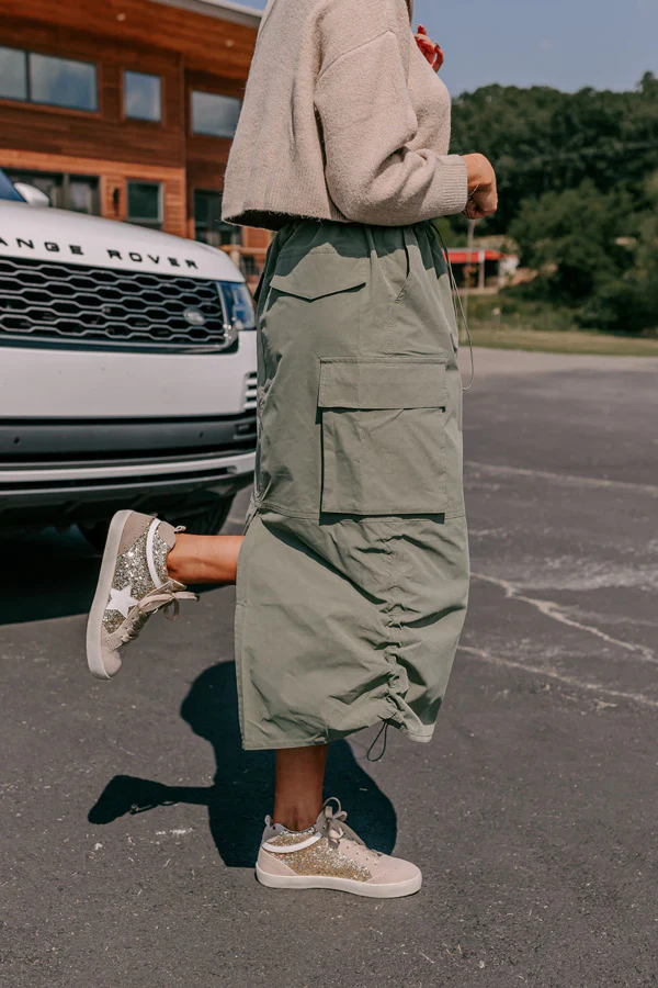 Cool Energy Cargo Midi Skirt in Sage - Image 5