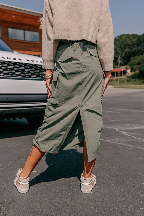 Cool Energy Cargo Midi Skirt in Sage - Image 6