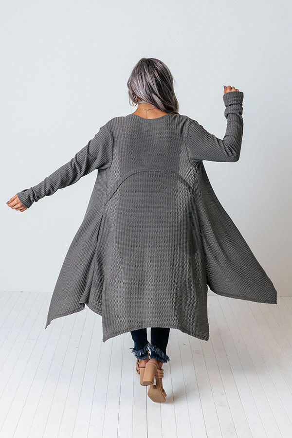 Coolest Feeling Waffle Knit Cardigan In Dark Grey - Image 5