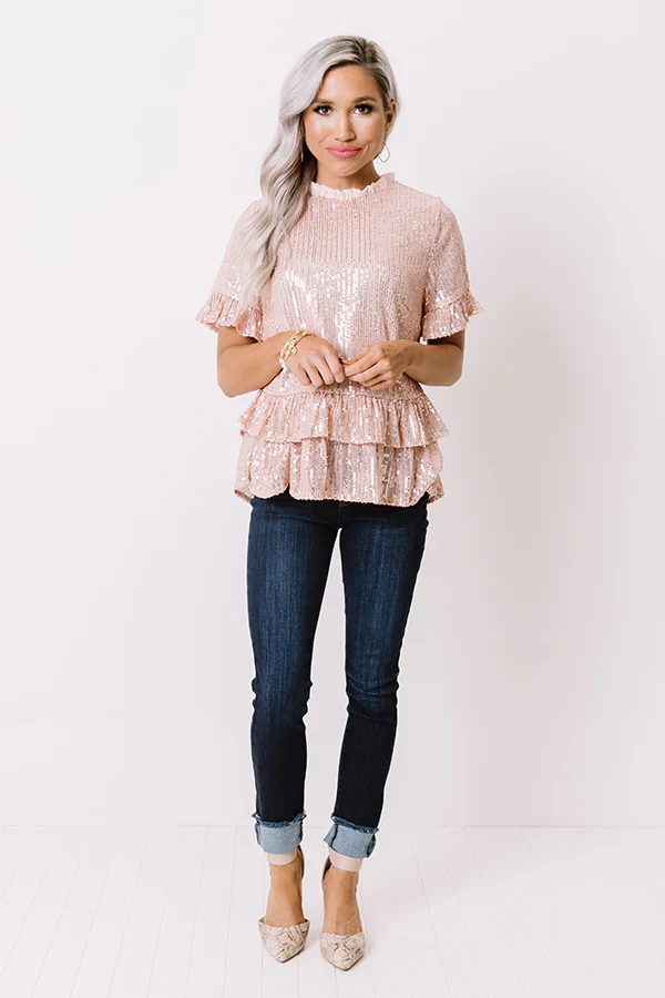 Counting Down To Kisses Sequin Top In Pink - Image 2