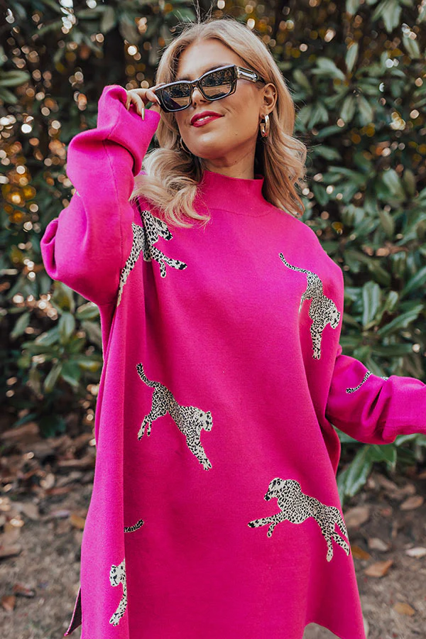Cozy And Kind Cheetah Sweater In Hot Pink Curves - Image 6