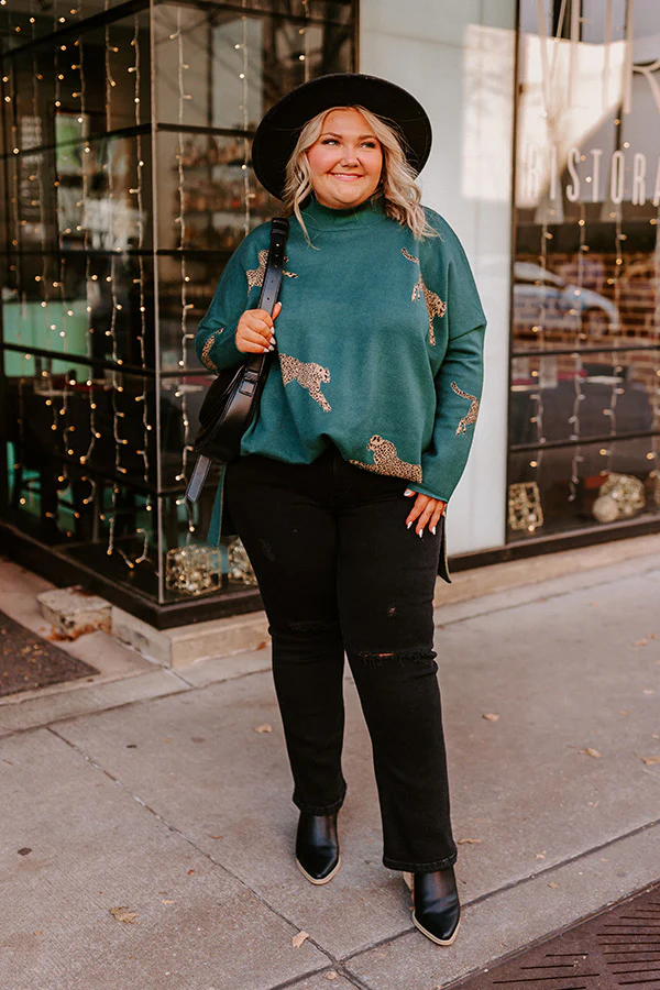 Cozy And Kind Cheetah Sweater In Hunter Green Curves - Image 7