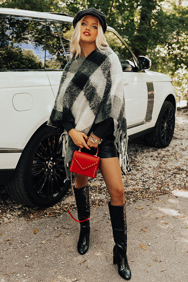 Cozy Debut Plaid Poncho In Charcoal - Image 5