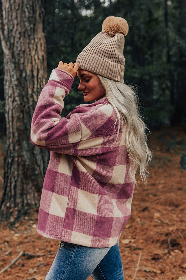 Cozy Paradise Plaid Jacket in Orchid - Image 7
