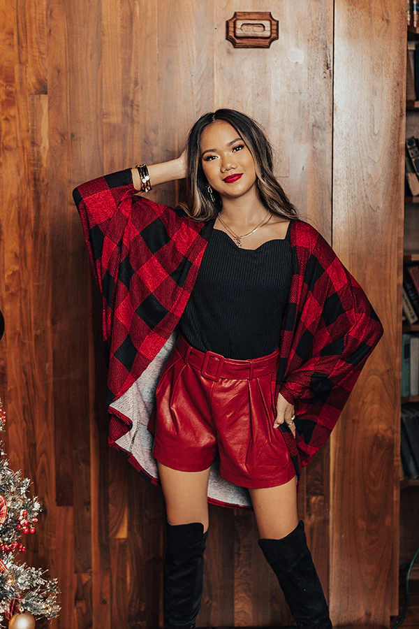 Cuddled Down Buffalo Check Cardigan In Red - Image 3