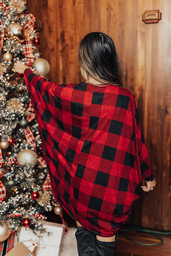 Cuddled Down Buffalo Check Cardigan In Red - Image 6