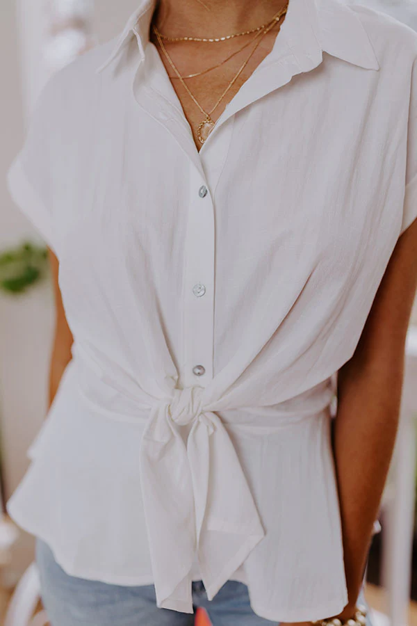 Cue The Sparklers Front Tie Top In Ivory - Image 2