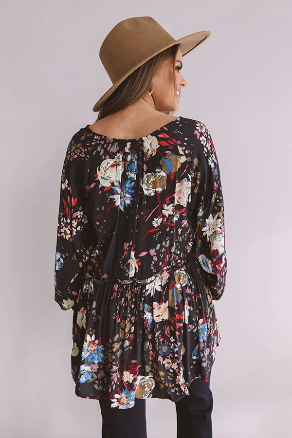 Date With Destiny Floral Babydoll Top In Navy - Image 5